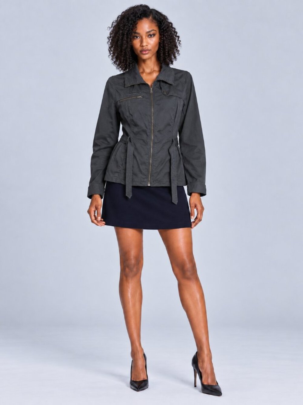 Smart Set Charcoal Grey Belted Spring Jacket — 100% Cotton